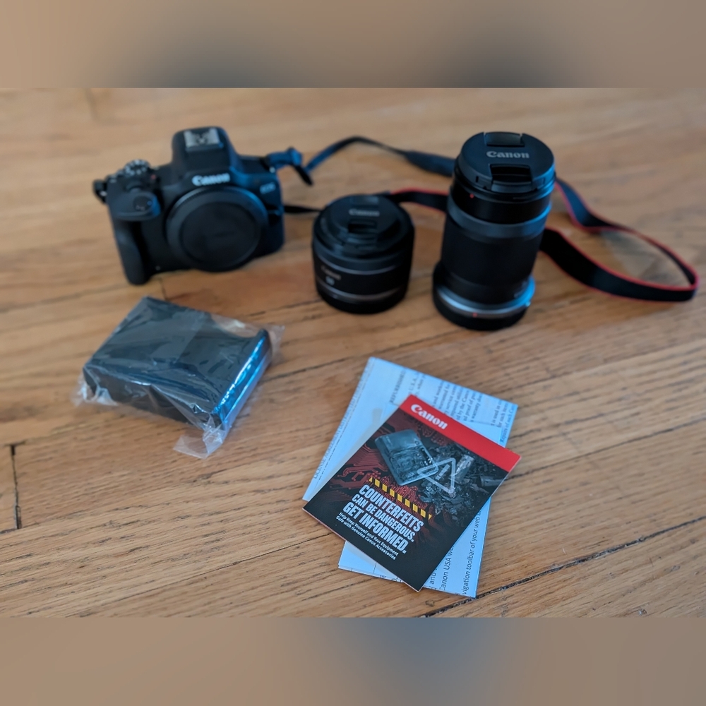 Canon R100 with RF50mm Lens and RF-S55-210mm Lens